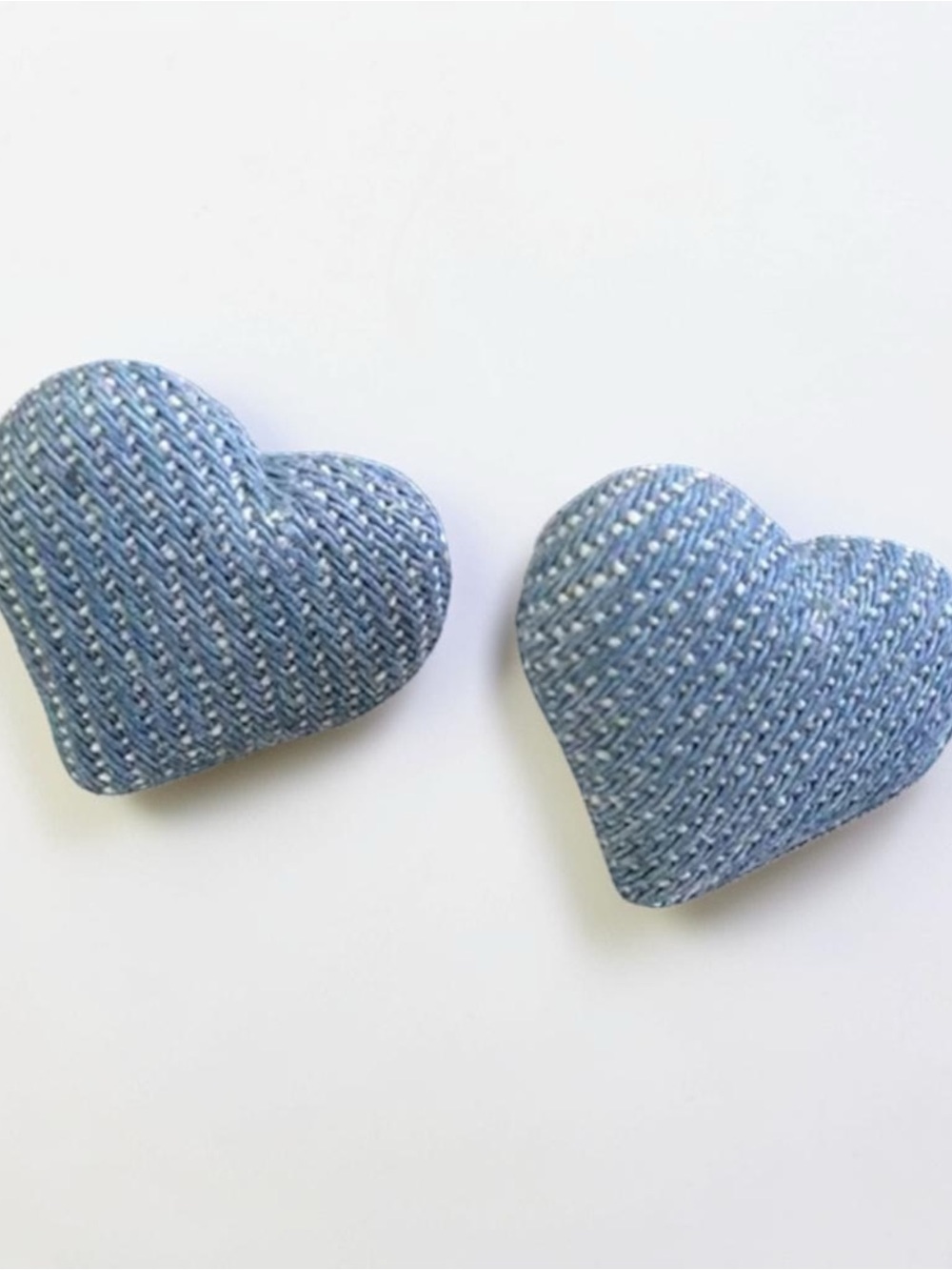 Pair of Denim Heart Shaped Earrings- Blue